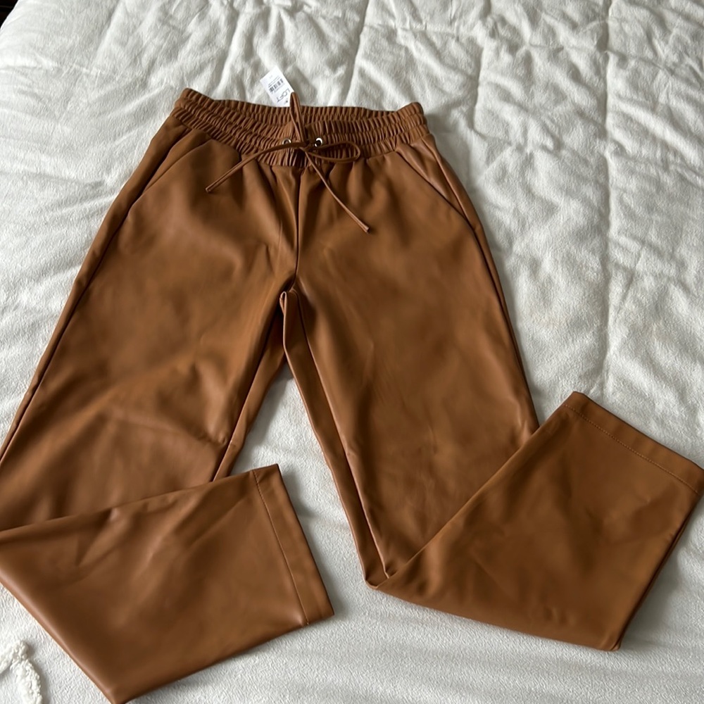 LOFT Vegan Leather Drawstring Cognac Pant